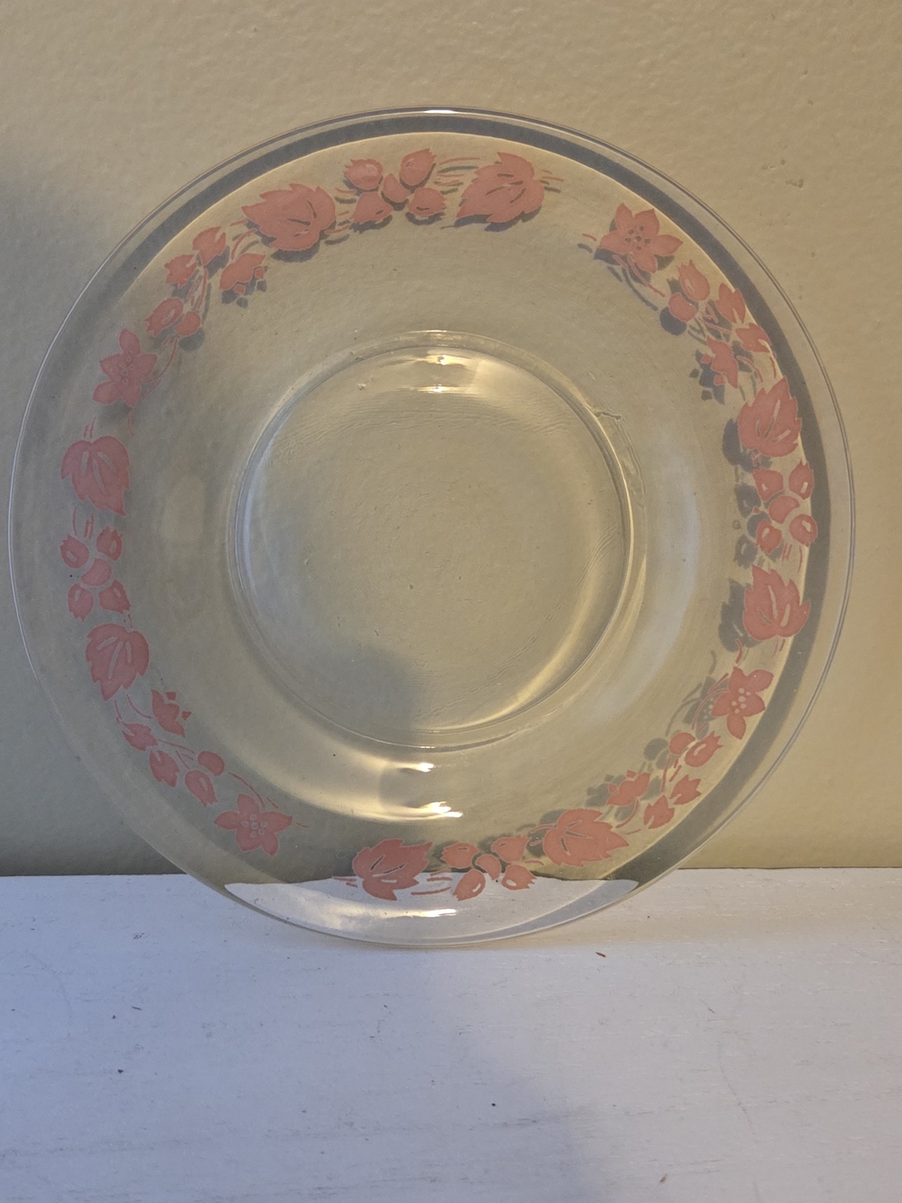 Clear Glass Dinner Plate with Pink Floral Border